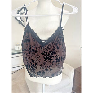 Honey Mango Brown Crop Lace Bralette Top Sheer Mesh Goth Boho Festival Drama